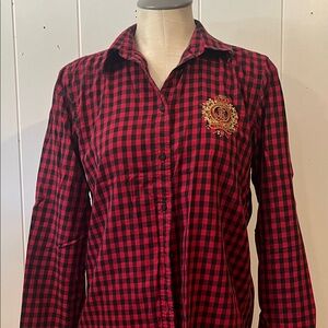 Women’s Ralph Lauren Red and Black Checkered Shirt with Embroidery